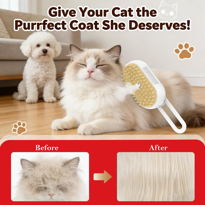 Pet Cold Mist Grooming Brush - Self-Cleaning Deshedding Tool for Dogs & Cats | Spritz Function, USB Rechargeable, Slicker Comb for Long/Short Hair (White)