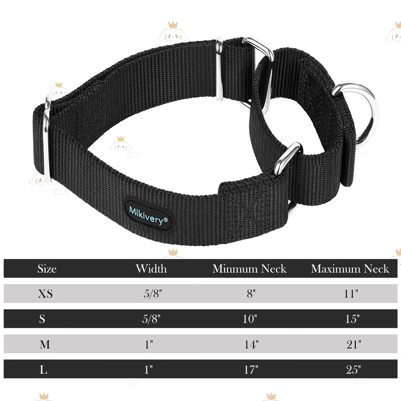 Mikivery Martingale Dog Collar Nylon Adjustable and Safety Training Colourful Comfortable Metal Buckle Pet Collars for Small Medium and Large Dogs(Black,M) Black M - PawsPlanet Australia