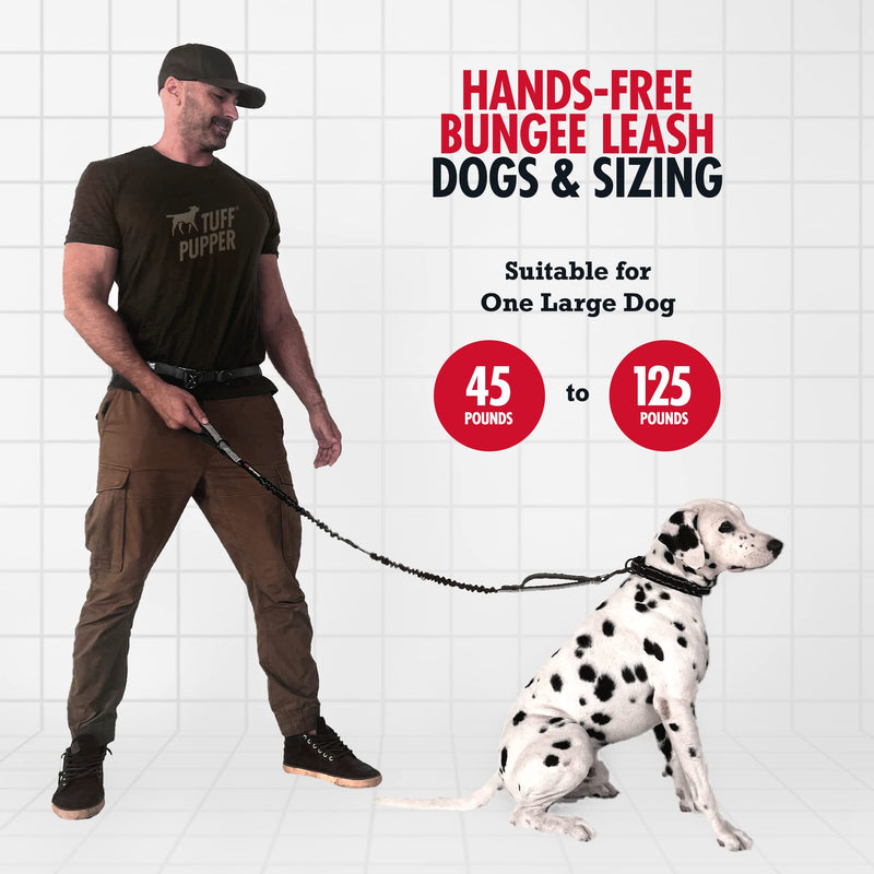 Tuff Pupper Heavy Duty Hands Free Dog Leash | One Large Dog Up to 125 lbs | Comfortable Shock Absorbing Bungee | Reflective Padded Handles | Lumbar Waist Belt 26-38" | Walking Jogging Running Leash One - Large Dog (45-125 pounds)
