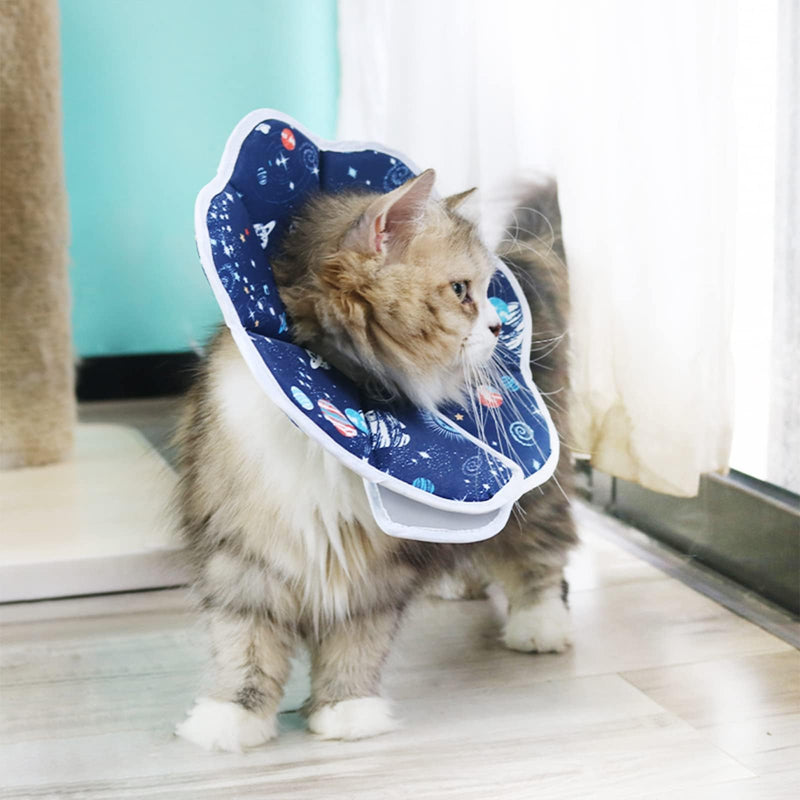 Cute,Soft Cat Recovery Collar,Adjustable Pet Cat Cone Collar,Pet Neck Donut Protective Recovery Cone for Cat-Comfortable Lightweight Elizabethan Collar for Kitten Prevent from Lick Wound L (Neck:9.84-13.38in) Blue - PawsPlanet Australia
