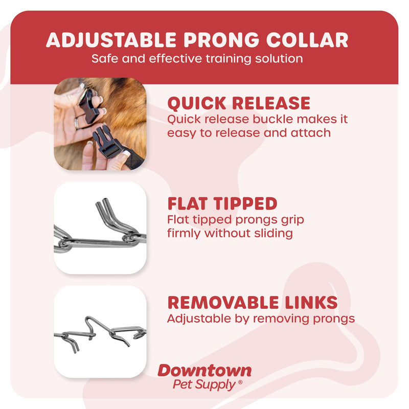 Downtown Pet Supply Chrome Plated/Nylon Prong Collar for Dogs, Small - Adjustable, No-Choke and No Pull Dog Collar with Removable Links - Pinch Collar for Dogs Under 20 lbs and 14" Neck Width Small (Pack of 1) Nylon - PawsPlanet Australia