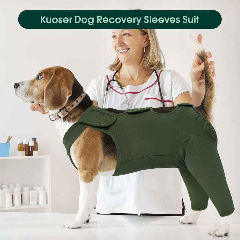 Kuoser Dog Recovery Suit - Post Surgery Body Suit with Legs, Comfortable Cone Alternative, Prevent Licking Dog Onesies, Green S S(Chest:14.6-18.5''）