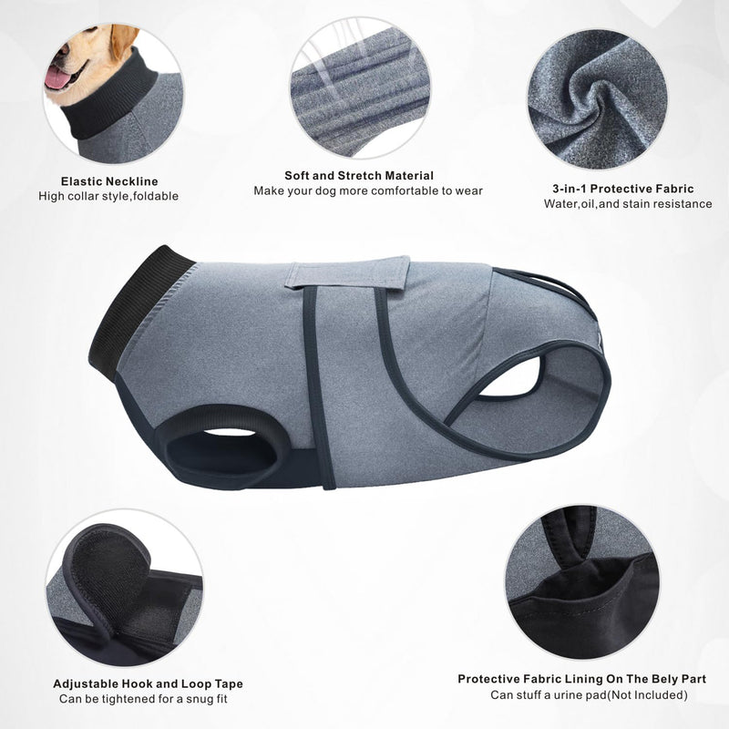 Dog Surgery Recovery Suit, Dogs Onesie Suits Female Spay and Male Neuter E-Collar Pet Bodysuit for Post-Op Care Soft Dog Surgical Cone Alternative Prevent Licking Wounds Shirt (Grey, XL) Grey