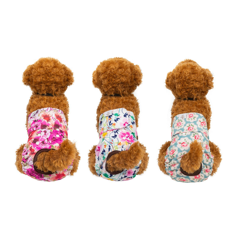 CuteBone Reusable Dog Diapers Female Small Medium Large 3 Pack Washable Doggie Diapers Puppy Period Pants for Doggy Heat Cycle Peeing D14M 1#Floral 3pcs