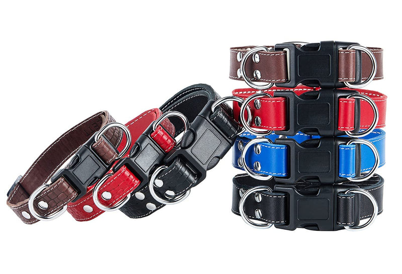 Soft Leather Dog Collar Adjustable Size Suitable for Large Medium and Small Dogs Running and Walking.Black/Coffee/Red /Blue (Red, S 10"-13" W 3/4") Red S 10"-13" W 3/4" - PawsPlanet Australia