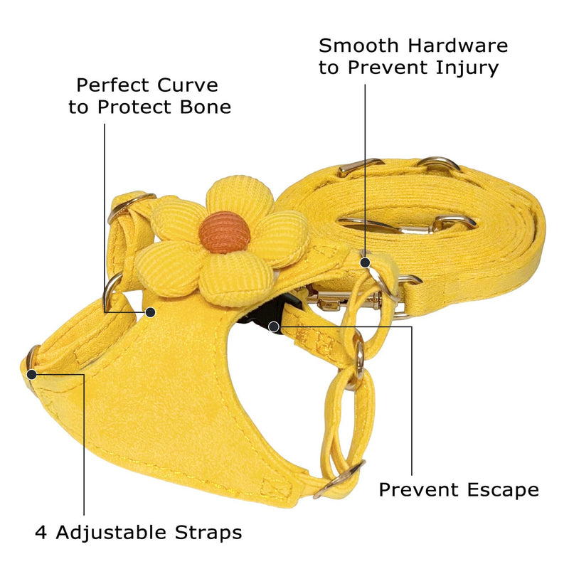 No Pull Dog Harness and Leash Set for Small Sized Dog Training; Puppy Harnesses with Multifunction Dog Leash, Soft Adjustable No Choke Escape Proof Pet Harness for Small and Medium Dog (Yellow XXS) Yellow