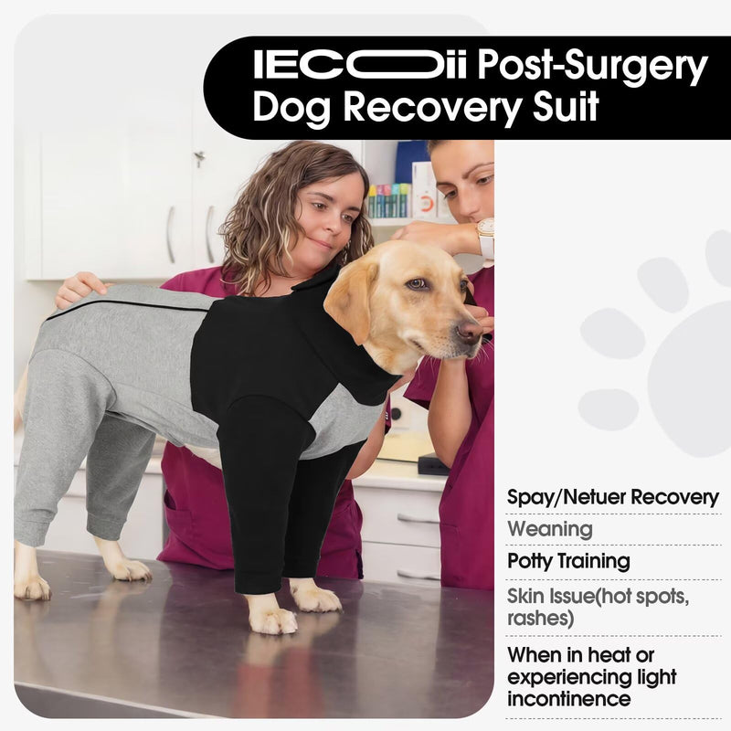 IECOii Dog Recovery Suit with Legs for Female/Male Dogs,Long Sleeve Onesie With Zipper,Bodysuit After Surgery Surgical Suit,Post Spay/Neuter Wounds Protector Medical Pet Shirt,Cone Alternative,Black L L(Chest Girth:24") Black