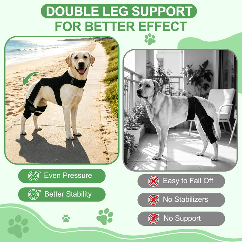 Dog Knee Braces for Torn ACL Hind Leg, Adjustable Dog Leg Braces with Stabilizers, Dual Hind Leg Support to Reduce Pain from Arthritis, Ligament Injury, Hip Dysplasia, Luxating Patella,M M