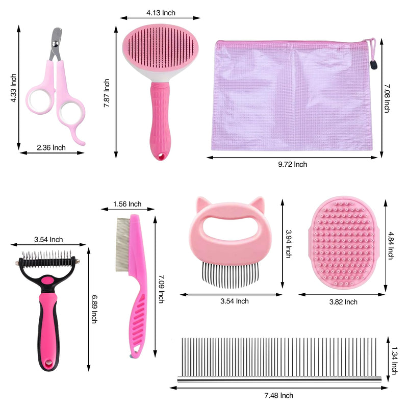 7-in-1 Pet Grooming Kit for Dogs & Cats Deshedding Brush, Bath Brush, Flea Comb, Nail Clipper & Massage Glove Complete Grooming Set for Small & Large Pets - PawsPlanet Australia