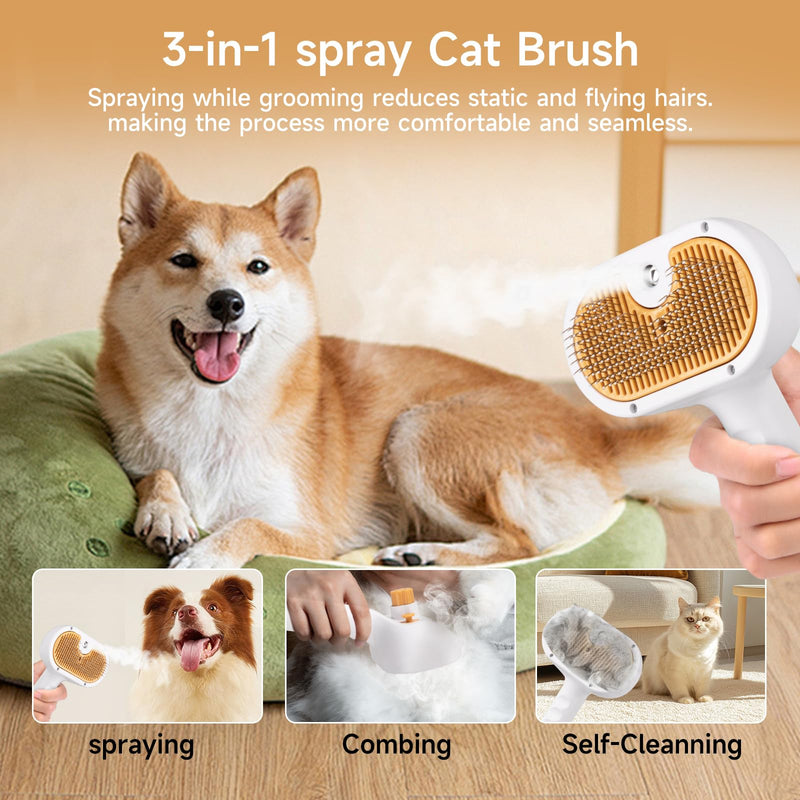 Pet Steam Brush for Dog & Cat – shower bath brush – Steam for Shedding & Grooming Water Brush for Long & Short Haired Pets Spritz Defur Comb 3-in-1 Spray Hair Removal Comb Includes 2*Waterless Shampoo 7.8"-2*Shampoo - PawsPlanet Australia