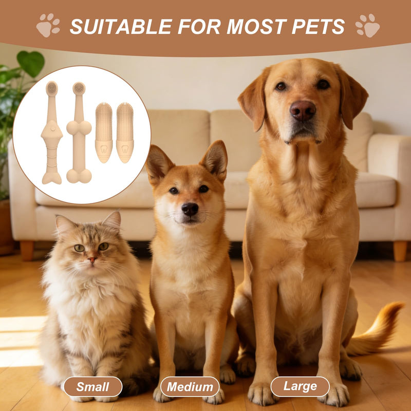 MINGBOLIN 4-Piece Toothbrush for Pets Set, Silicone Dog Toothbrush + Finger Toothbrush for Dogs & Cats - Gentle Toothbrush Dog for Plaque Removal, Oral Hygiene