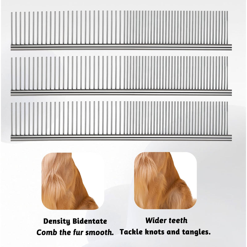 3PCS Metal Combs for Dogs, Two Tooth Width Greyhound Comb for Dogs, Metal Dog Comb, Grooming Tool for Long and Short Hair, Removes Knots (Silver) - PawsPlanet Australia