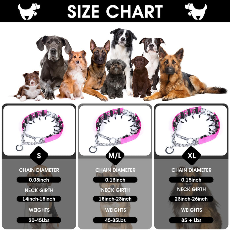 Adjustable Training Collar with Quick Release Buckle, No Pull Dog Collar with Removable Nylon Cover for Small Medium Large Dogs,Packed with Extra 2 Links,Pink,M Pink M/L(17-23" Neck, 3.5mm) - PawsPlanet Australia