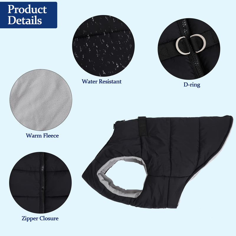 Geyecete Dog Bulldog Clothes Dog Cotton Padded Coat Thick Winter Warm Vest Waistcoat Cold Weather Jacket Clothing for French Bulldog Coat-Black-M Medium Black - PawsPlanet Australia