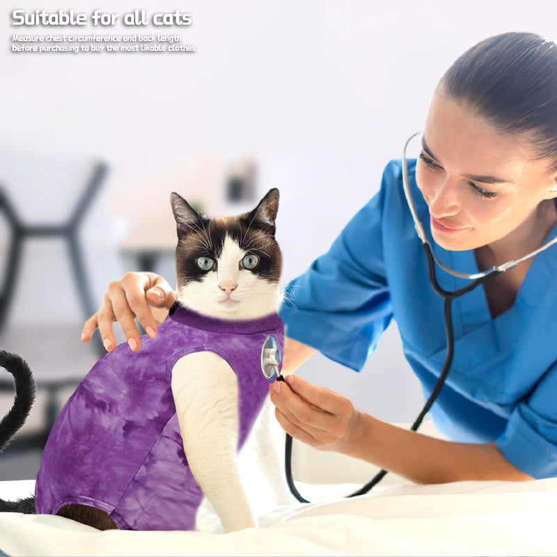 Cat Surgery Recovery Suit for Male and Female Cats, Anti-Licking Onesie After Spay & Neuter Surgery, E-Collar Alternative Tie Dye Outfit, Wound Protective Shirt Large Purple