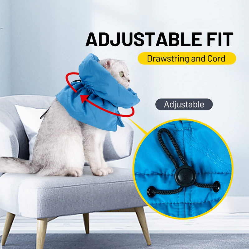 Cat Recovery Collar, Adjustable Soft Cone for Wound Protection After Surgery, Polyester Elizabethan Neck Scarf for Cats and Small Dogs (Lake Blue, M) Lake blue