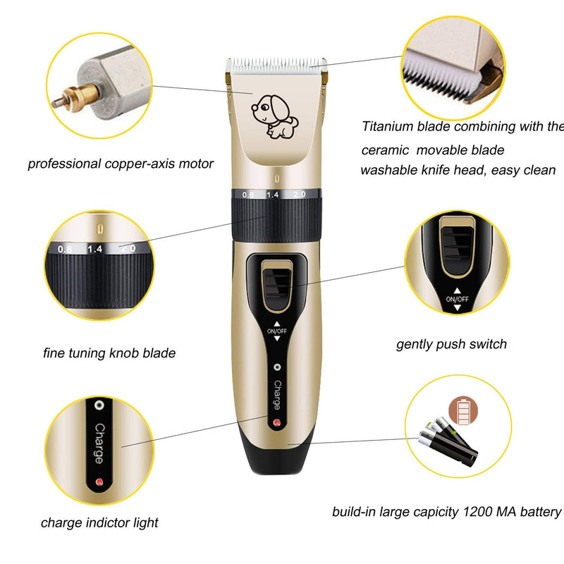 Pet Grooming kit, Professional Rechargeable Cordless Dog Grooming Clippers Kit Low Noise Electric Hair Trimming Clippers Set with Comb Guides, Stain Steel Scissors, Nail Kits and Popular groomi - PawsPlanet Australia