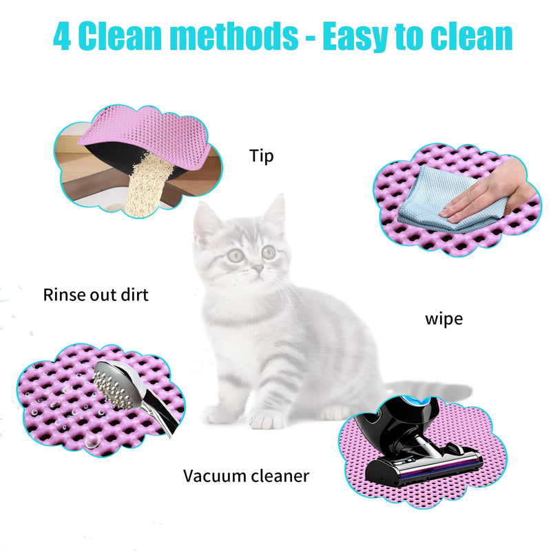 Cat Litter Mat, Kitty Litter Collector, Double Layered Honeycomb Design Waterproof, Anti Urine, Anti Slip, Easy to Clean, Limit Garbage (23"x14.5", Pink) 23" x 14.5" - PawsPlanet Australia