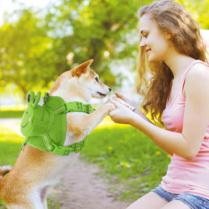 Dog Harness with Backpack, Adjustable Dog Backpack Harness for Small Medium Dogs, No-Pull Breathable Backpacks for Dogs to Wear, for Traveling, Hiking, Camping, Training, Green Frog L Large - PawsPlanet Australia