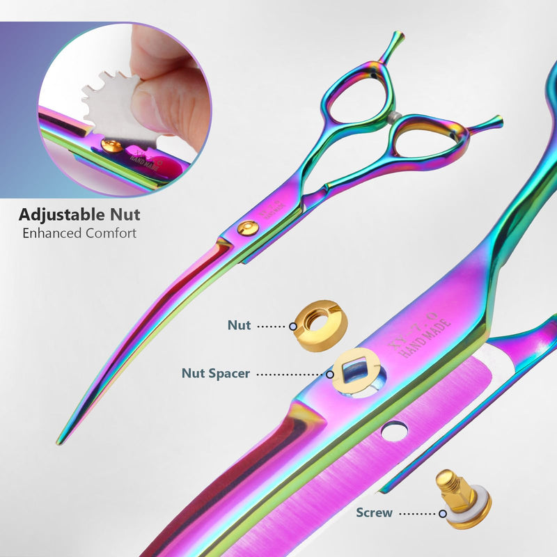 Dog Grooming Scissors, Professional 4 in 1 Dog Shears Set,Chunker Scissers,Curved Scissors,Thinning Shears and Comb for Cat Pet with Left Handed Deg Curved Shear - PawsPlanet Australia