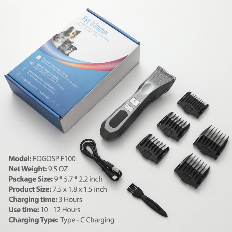 Cordless Dog Grooming Clippers More Than 12H Run Time 3-Speed Professional Pet Clippers for Grooming Heavy Duty Thick Hair Detachable Carbonized Steel Blade Low Noise Clippers + 10F Blade