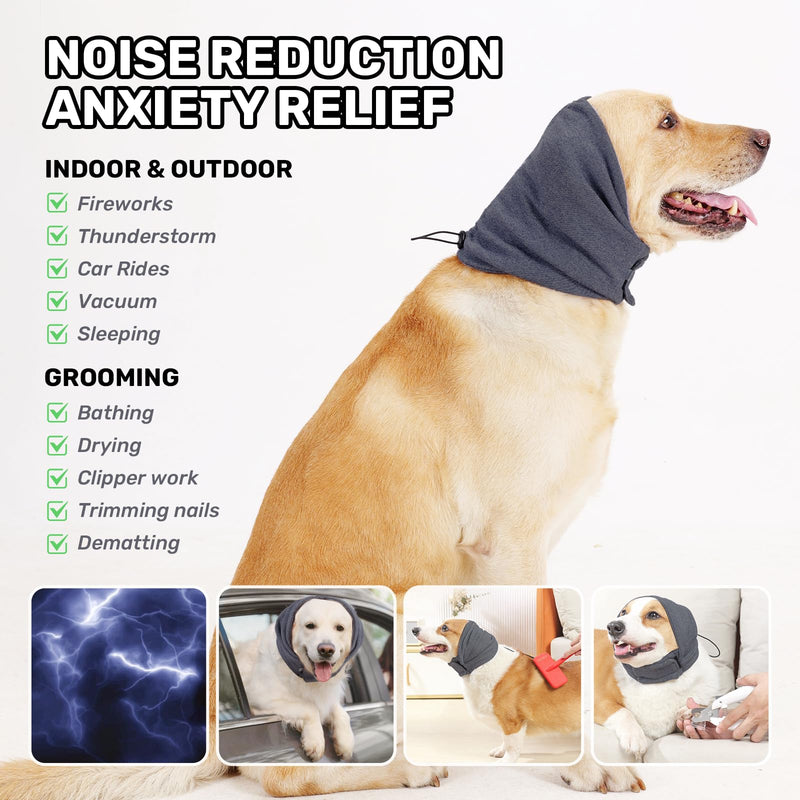 Dog Calming Hoodie, No Flap/Shake Ear Wraps for Dogs, Adjustable Dog Ear Muffs for Noise Protection, Ear Wrap Head Cover for Dog Head Warp Anxiety Relief, Hematoma, Grooming and Force Drying Medium Pearl Gray - PawsPlanet Australia