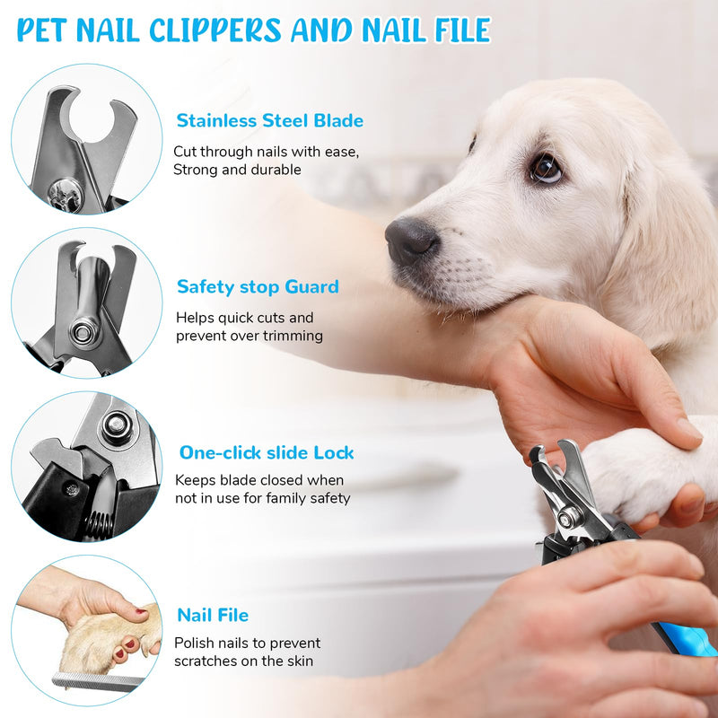 Dog Brush & Grooming Kit – 9-Piece Pet Brush & Deshedding Set for Shedding, Bathing, Trimming & Nail Care | Grooming Tools for Dogs & Cats, Includes Comb, Nail Clipper, Scissors, Slicker Brush (Blue) 9 PACK Blue - PawsPlanet Australia
