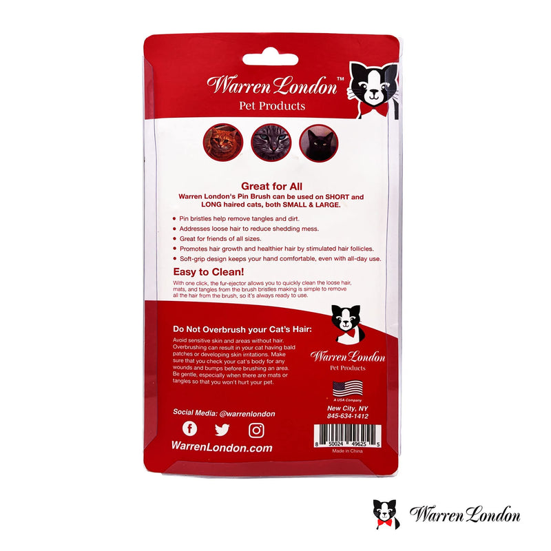 Warren London Cat Pin Brush | Ergonomic Grip with Fur Ejector | Kitten & Cat Deshedding & Detangling Brush | Soft Bristles for Rabbits, Ferrets & Dogs - PawsPlanet Australia