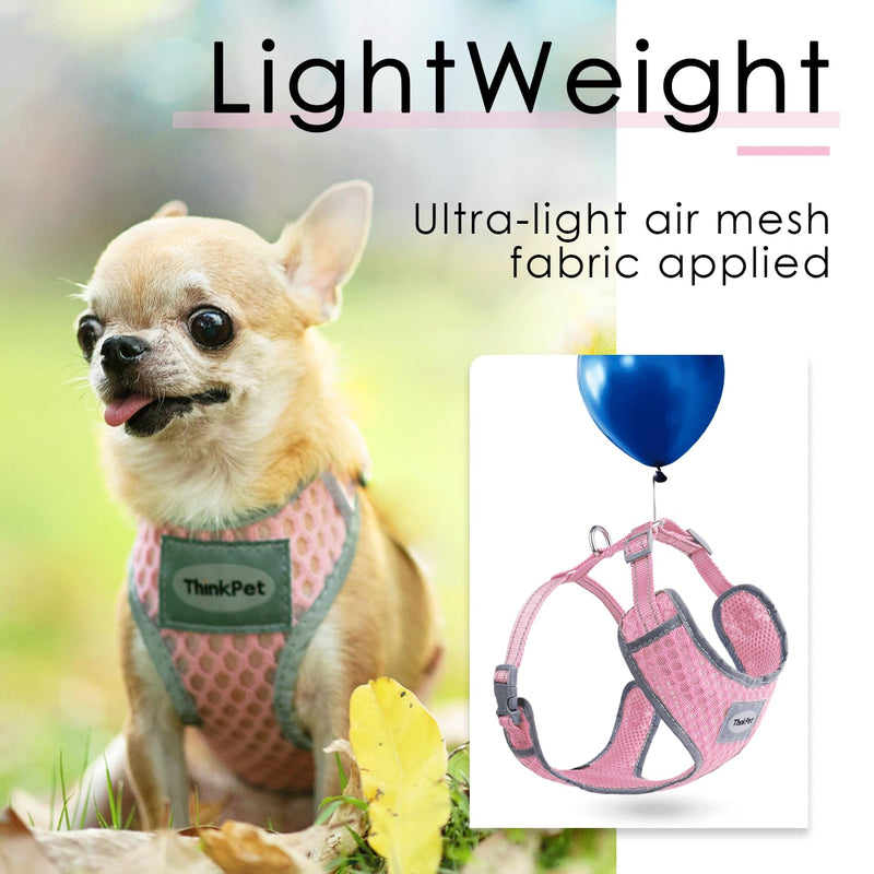ThinkPet Reflective Breathable Soft Air Mesh No Pull Puppy Choke Free Over Head Vest Ventilation Harness for Puppy Small Medium Dogs and Cats(XS,Light Pink) X-Small (Pack of 1) Neon Pink - PawsPlanet Australia
