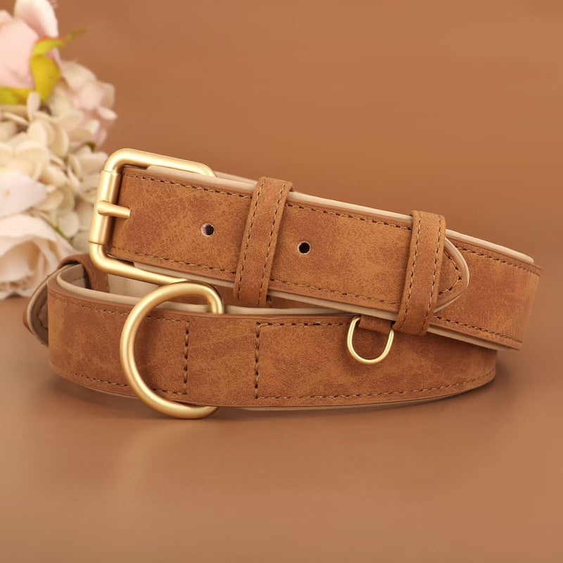 Didog Soft Padded PU Leather Dog Collar, Adjustable Dog Collars for Medium Dogs with Durable Metal Buckle and D Ring,Brown,L L: Fit Neck 13-17"(22-44lbs) Brown - PawsPlanet Australia