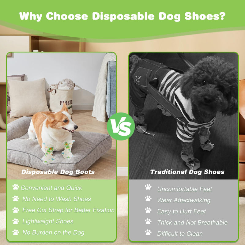 40 Pcs Disposable Dog Boots, Disposable Dog Shoes, Breathable Disposable Pet Booties with Adjustable Self-Adhesive Bandage for Indoor and Outdoor Use Protection (Green Blue, M) Green Blue