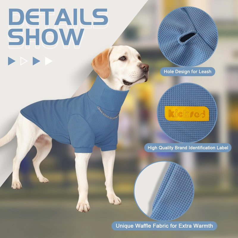 Turtleneck Dog Shirt, Cozy Dog T-Shirt Waffle Dog Clothes Warm Dog Sweatshirt Stretchy Pullover Sweater for Small Medium Large Dogs 2XL Light Blue - PawsPlanet Australia