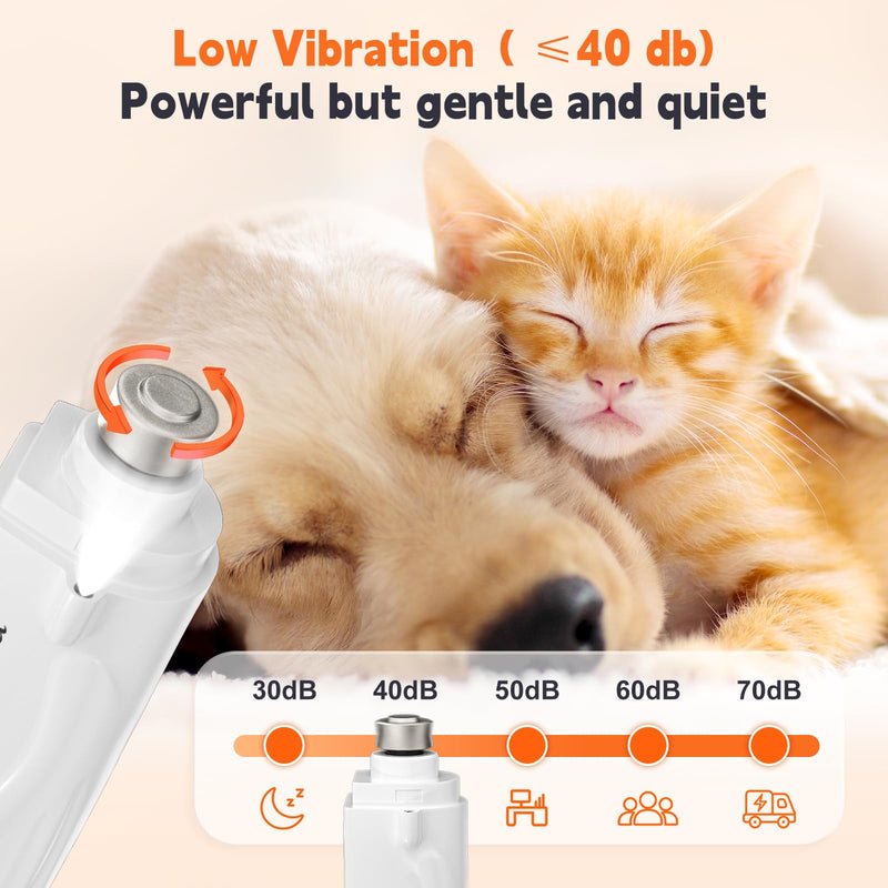 2-in-1 Dog Nail Trimmers & Dog Nail Grinder with 2 LED Lights, Ultra-Quiet, USB Rechargeable, Multiple Grinding Methods, and Splash Guard for Small, Medium, and Large Dogs & Cats (White) - PawsPlanet Australia