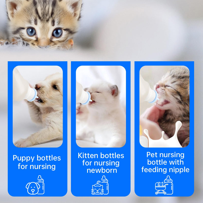 5Pack Kitten Bottle for Nursing Puppy Milk Kitten Bottles Feeding Kit Silicone Nipple for Newborn Pets Kittens, Puppy,Squirrel (Blue) - PawsPlanet Australia