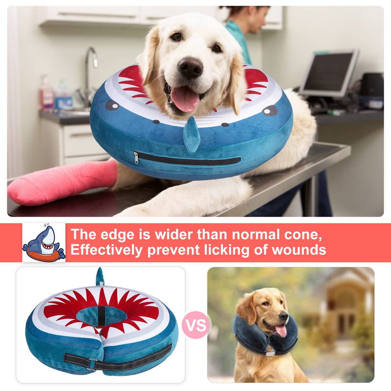 BEAUTYZOO Dog Cone Alternative After Surgery for Large Medium Small Dogs, Soft Inflatable Cone Collar for Dogs Cats, Dog Neck Donut E Collar Dog Recovery Collar to Stop Licking, Shark Blue, M M(Neck:13"-16") Shark Donut