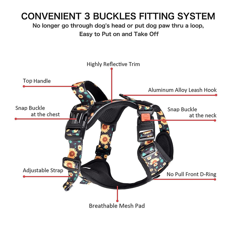 Petmolico No Pull Dog Harness Set with Leash Attachment Easy Control Handle Reflective Harness Vest Small Breed, Puppy Vest and Leash Set with Poop Bag Holder, Large - Sunflower - PawsPlanet Australia