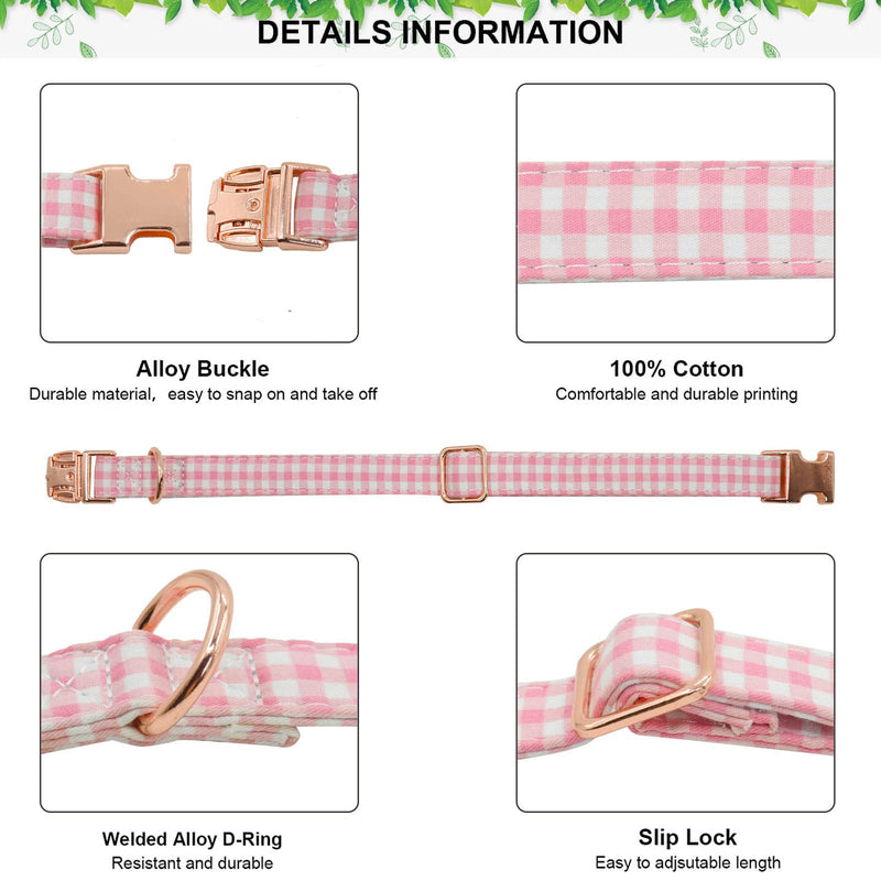 Metal Buckle Dog Collar, Durable Adjustable Dog Collar Soft for Small Medium Large Dogs (Pink Plaid, M(13-18in) Pink Plaid M(13-18in)