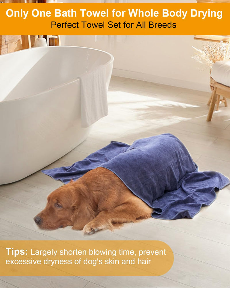 2-PCS Absorbent Dog Towel for Fast Drying Dogs of Large Medium Small with 56x28 Inch Extra Large Bath Towel and 30x14 Inch Daily Use Paw Towel, 100% Microfiber Pet Grooming Towel Set, Gray XL:56x28 Inch + S:30x14 Inch - PawsPlanet Australia