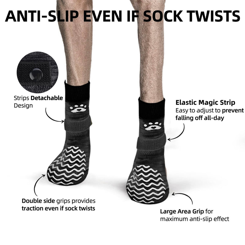 PUPTECK Anti Slip Dog Socks 2 Pairs with Double Grippers for Hardwood Floors, Shoes for Hot/Cold Pavement, Boots & Paws Protectors to Prevent Licking, Traction Booties for Senior Small Large Dogs Medium(2 Pair) Black(Wave) - PawsPlanet Australia