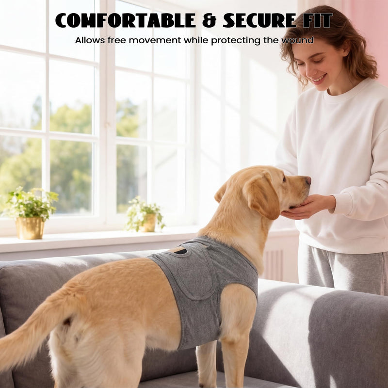 Post-Surgery Recovery Suit for Dogs | Anti-Lick Chest Protector with Cross Back Design | Soft Elastic Fabric with Adjustable Straps | Ideal for Chest Wound Care (Grey, M) Grey Medium