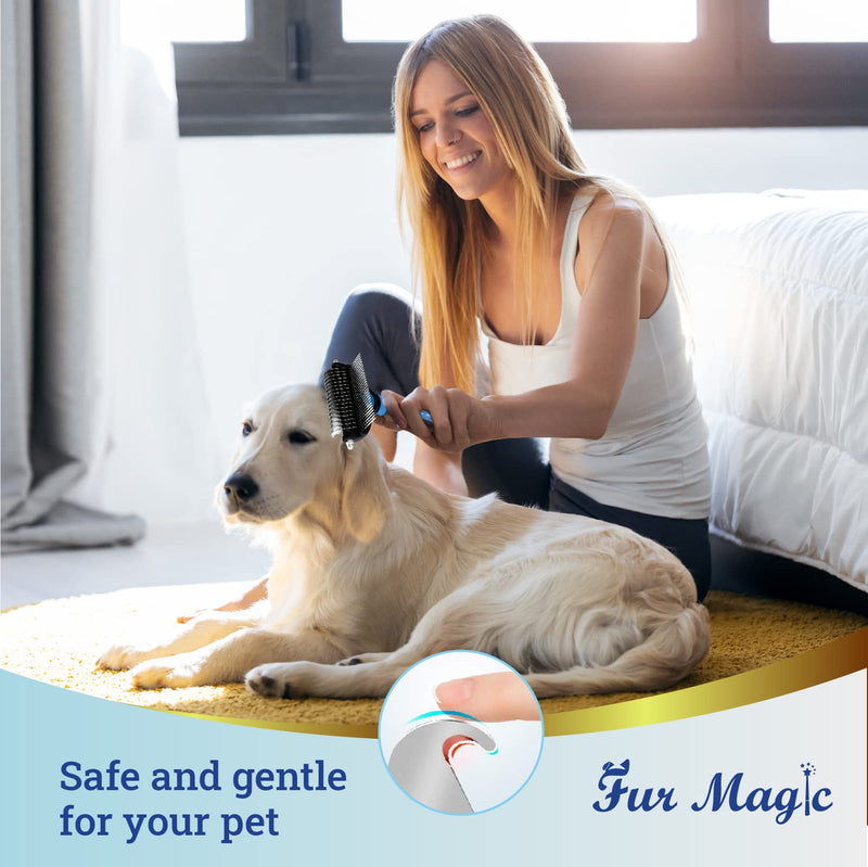 Fur Magic Deshedding and Dematting Comb Double Sided Undercoat Rake Pet Grooming Brush Removing Mats, Knots & Tangles for Dogs and Cats with Long and Medium Hair, Blue