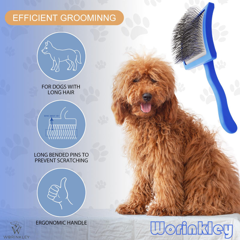 Slicker Brush for Dogs, Professional Pet Doodle Grooming brushes for Goldendoodles, Labradoodles, Poodles - Long Pin Detangler for Dematting dog slicker brush - Large