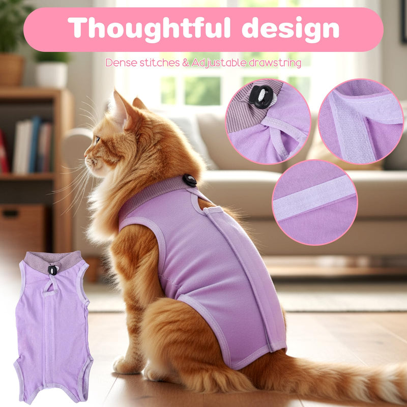 2 Pcs Cat Body Suit Post Surgery, Anti Licking Surgical Suit for Cats, Breathable Cat Spay Recovery Suit Female, Spay Suit for Female Cat to Protect Wounds or Skin Care(Purple Pink,M)