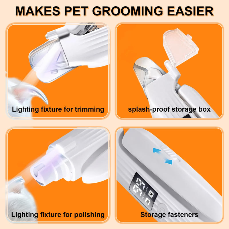 Upgrade 2026 Silent Nail Grinder Cordless for Pets with LED Light,2 in 1 Nail Clipper Trimmer and Grinder for Pets, Quick USB Charge,Suitable for Thick and Long Nails - PawsPlanet Australia