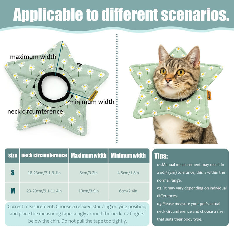 2 Pack Star Soft Cat Cone, Adjustable Floral Recovery Collar for Cats & Kittens, Comfortable Elizabethan E-Collar for After Surgery & Wound Healing（S） S