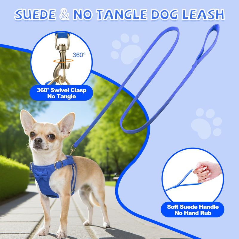 No Pull Small Dog Harness and Leash Set, Adjustable Puppy Harness for Extra Small XS XXS Girl Dogs, Soft Suede No Choke and Escape Proof Pet Harness Vest Leash for Puppy Cat (Navy XS) Navy - PawsPlanet Australia