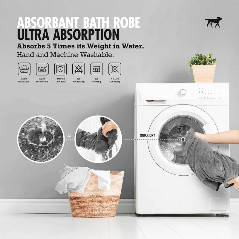 Tuff Pupper Fast Drying Dog Bath Robe | 800 GSM Plush Dog Towel Bathrobe/Dressing Gown | Super Absorbent Pet/Puppy Bathrobe | Adjustable Hood & Belly Strap | Super Soft | Fast Drying (Giant, Gray) Giant