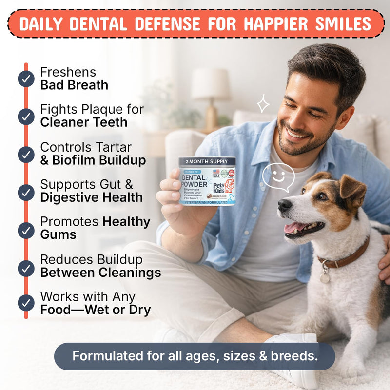 Pets Are Kids Dog Dental Powder | Premium Breath Freshener with OraCMU™ Probiotic for Gut Support | Easy-to-Mix Dog Teeth Cleaning Powder | Fights Bad Breath, Tartar & Plaque | Bacon Flavor, 60 Scoops - PawsPlanet Australia