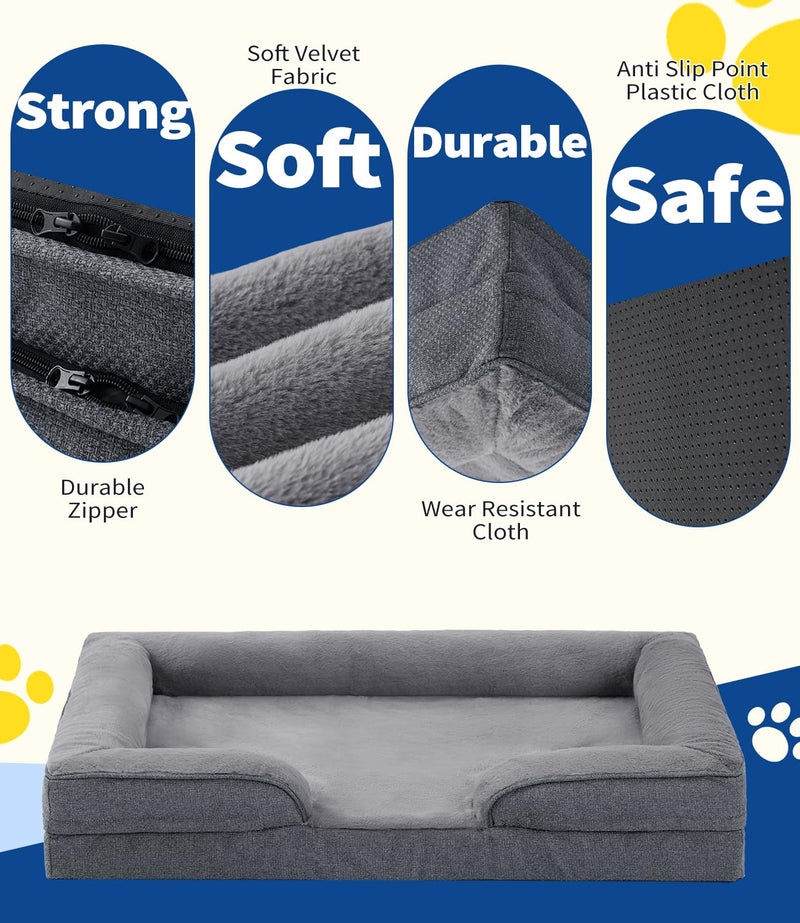 Made4pet Dog Bed Orthopedic, Dog Sofa for Small Dogs Supportive Foam Pet Cushions Bed with Washable Removable Cover, Egg-Crate Foam, Waterproof Lining Bottom, Grey, 30 * 20 * 6.5 Inch Gray 30*20*6.5 Inch - PawsPlanet Australia