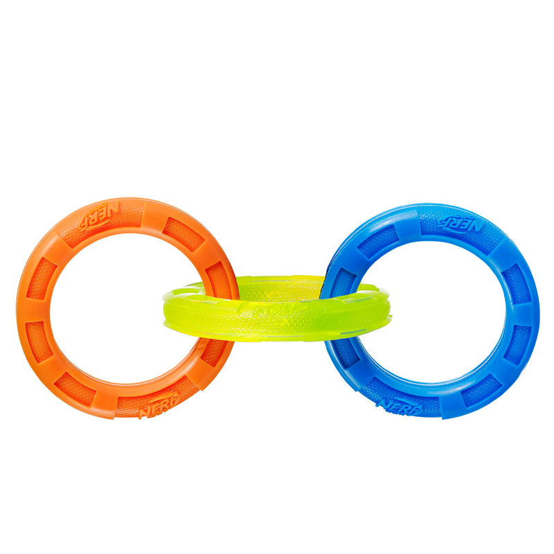 Nerf Dog 11.5in 3-Ring TPR Tug - Blue, Green & Orange - PawsPlanet Australia